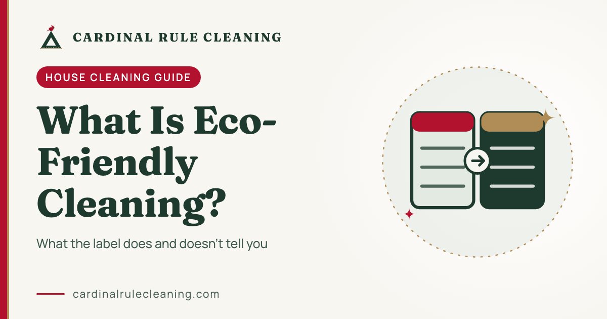 What eco-friendly cleaning really means: Cardinal Rule Cleaning house cleaning guide graphic